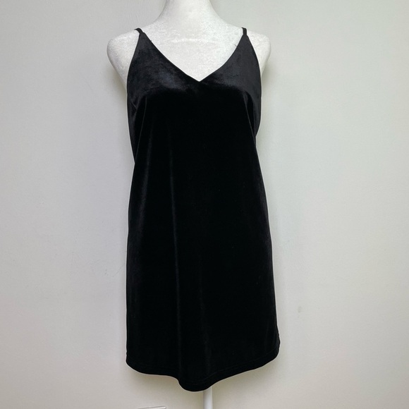 90s Y2K Whimsigoth sleeveless spaghetti strap v-neck velvet velour mini dress - Picture 2 of 12